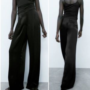 NWT Zara Satin Effect Full Length Wide Length Dart Pants
